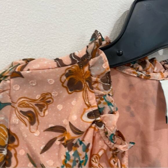 Joie Boho Floral Ruffle V-Neck Peasant Sleeve Chiffon Blouse Top Sz S - Picture 3 of 12